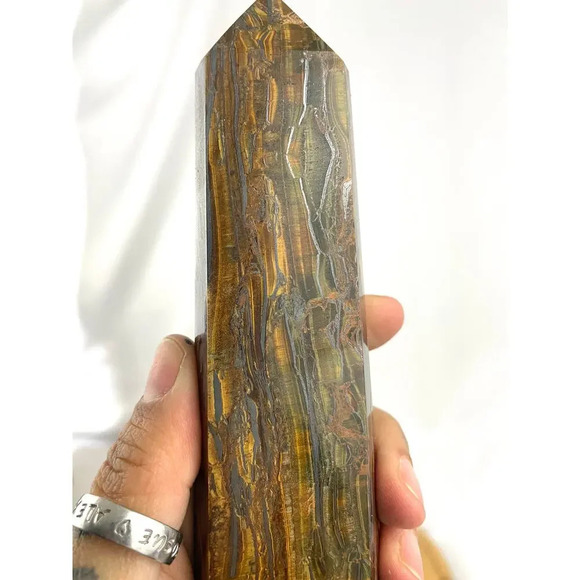 Tigers Eye Tower Obelisk Point 5 7/8" Natural Quartz Crystal 306g - Picture 14 of 16